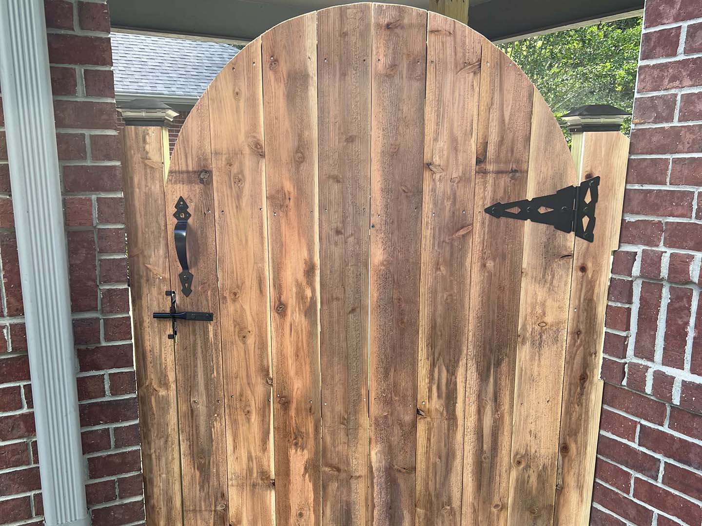 Single Wood Gate With Brick Columns for Homes and Businesses in Lufkin TX