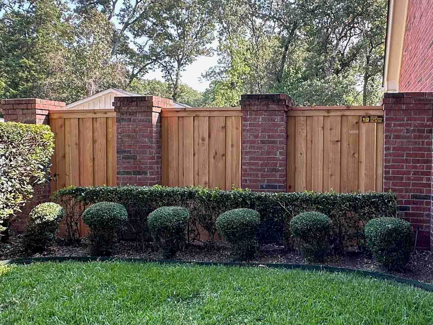 Lufkin Texas Board on Board Fence With Brick Columns for Homes or Businesses